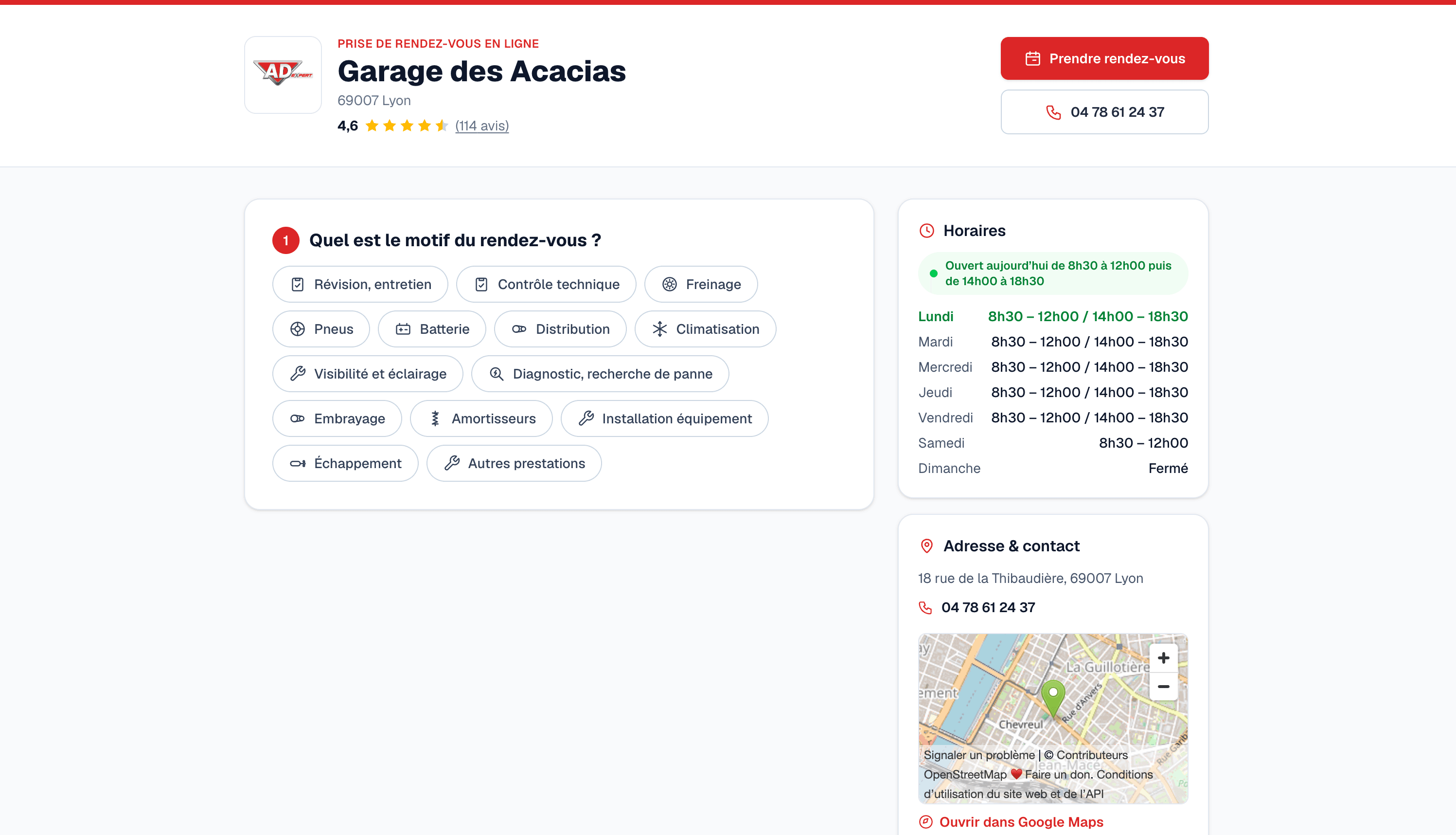 Aperçu de RdvGarage — prise de rendez-vous